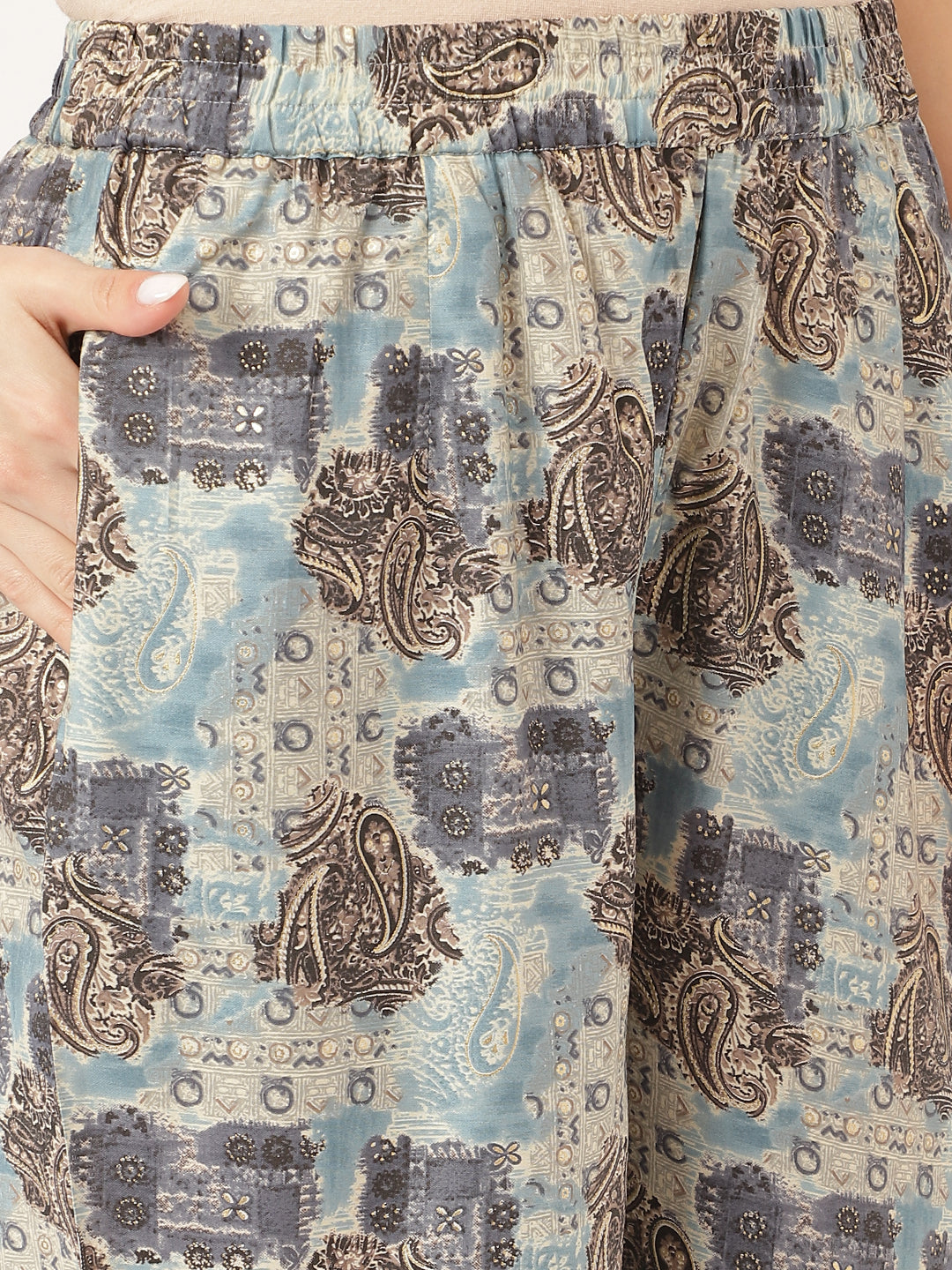 Blue Foil Printed Chanderi Co-Ord Set | LASVINI - Redefining Indian Fashion with Elegance