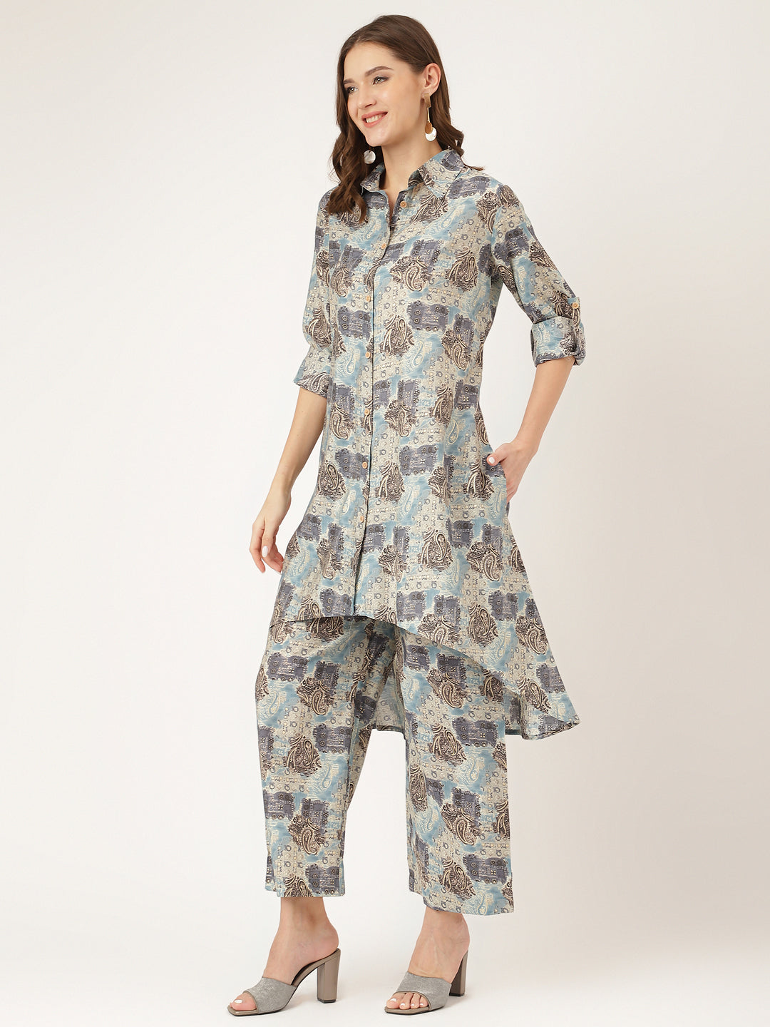 Blue Foil Printed Chanderi Co-Ord Set | LASVINI - Redefining Indian Fashion with Elegance