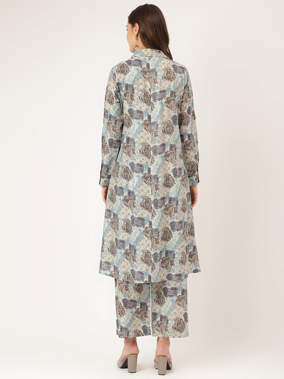 Blue Foil Printed Chanderi Co-Ord Set | LASVINI - Redefining Indian Fashion with Elegance