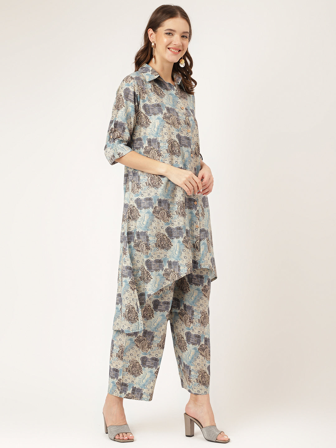 Blue Foil Printed Chanderi Co-Ord Set | LASVINI - Redefining Indian Fashion with Elegance