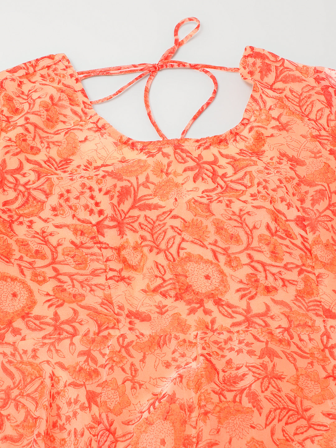 Women Orange Floral Print Organza Anarkali Kurta Set With Dupatta | LASVINI - Redefining Indian Fashion with Elegance