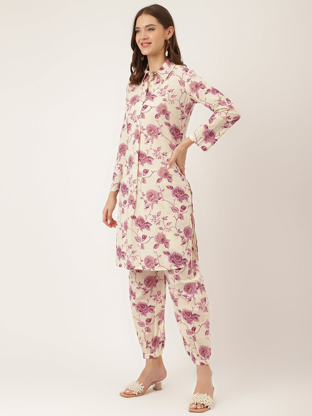 Purple Floral Print Cotton Co-Ord Set | LASVINI - Redefining Indian Fashion with Elegance