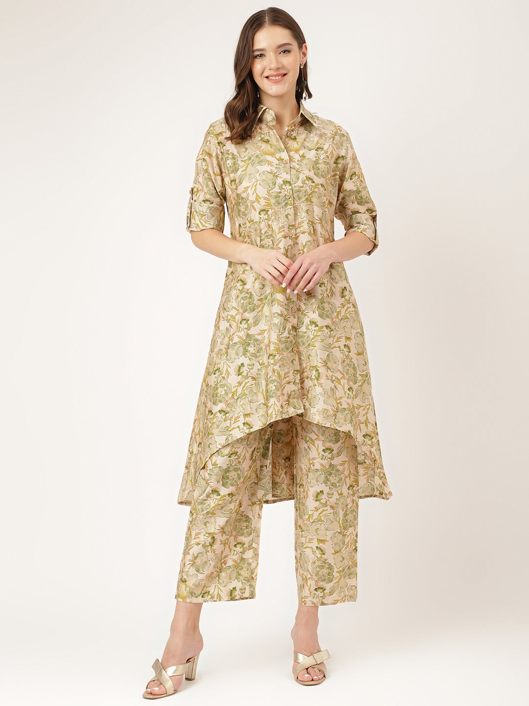 Green Foil Printed Chanderi Co-Ord Set | LASVINI - Redefining Indian Fashion with Elegance