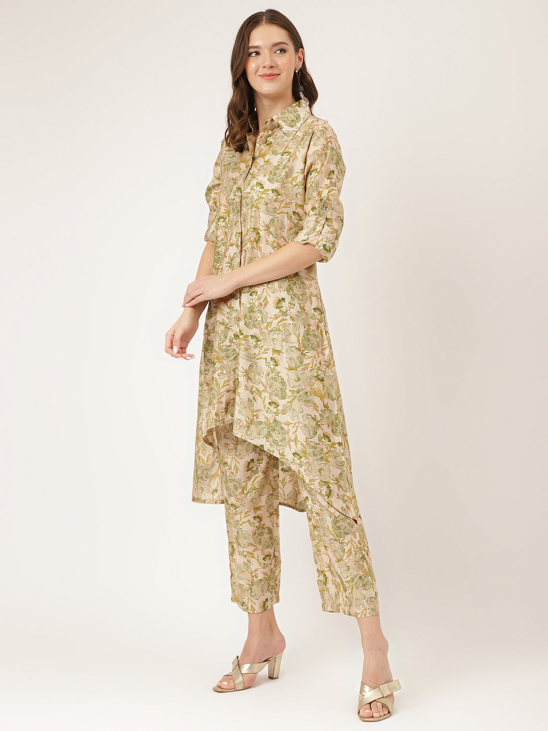 Green Foil Printed Chanderi Co-Ord Set | LASVINI - Redefining Indian Fashion with Elegance