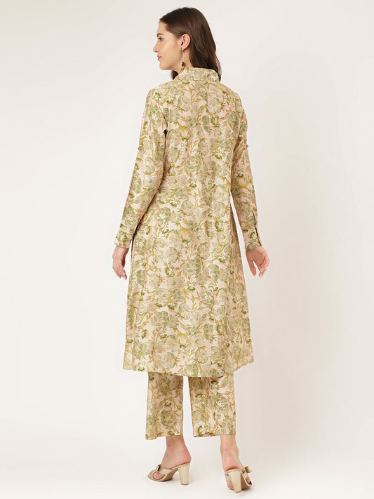Green Foil Printed Chanderi Co-Ord Set | LASVINI - Redefining Indian Fashion with Elegance