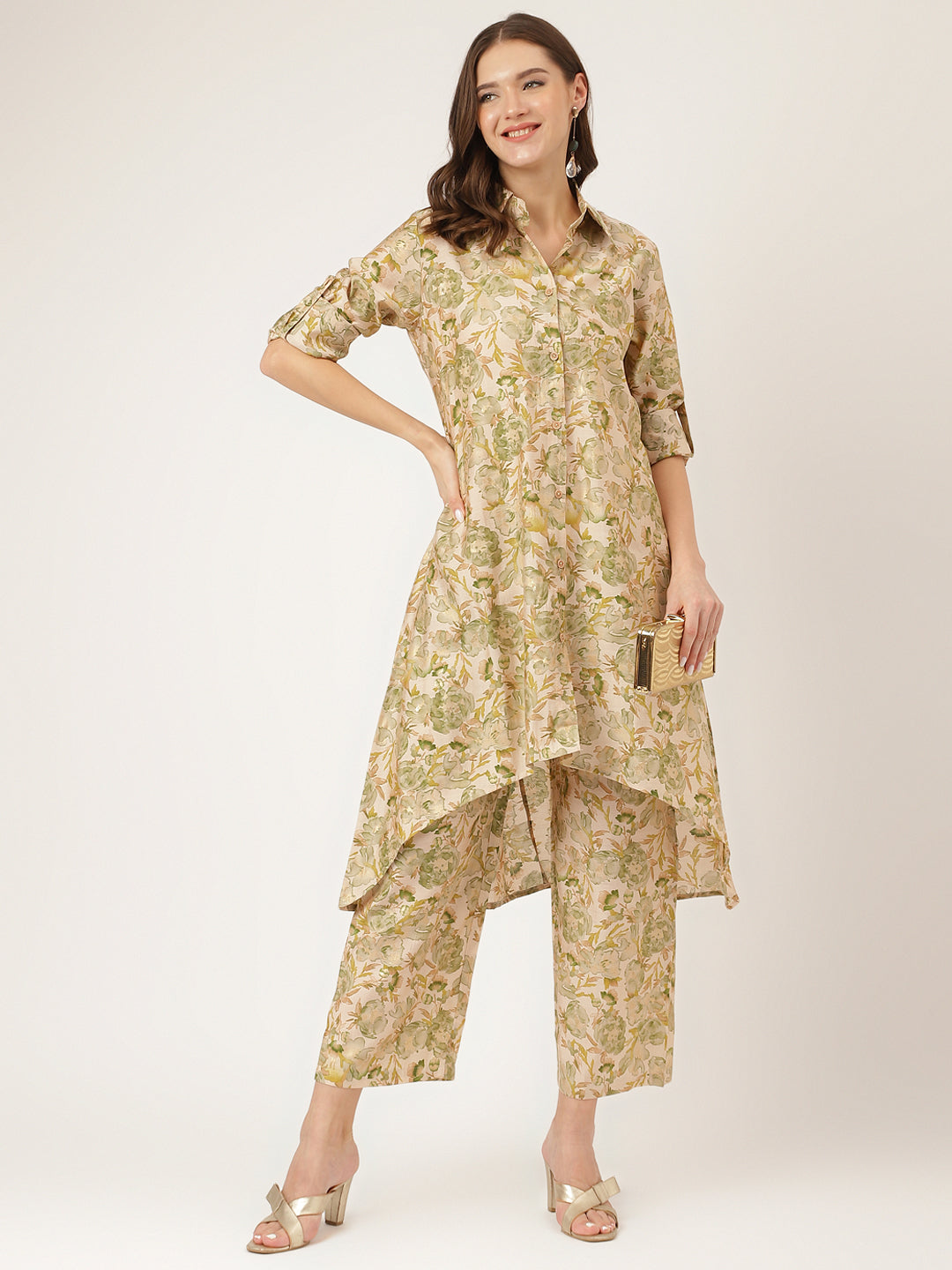 Green Foil Printed Chanderi Co-Ord Set | LASVINI - Redefining Indian Fashion with Elegance
