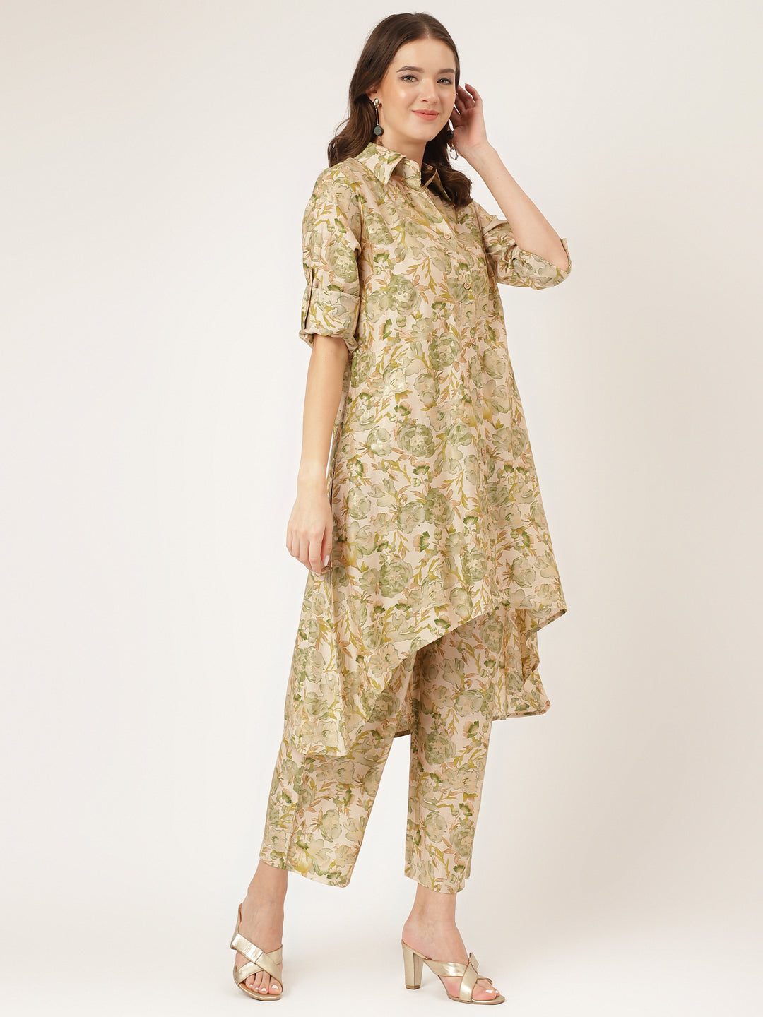 Green Foil Printed Chanderi Co-Ord Set | LASVINI - Redefining Indian Fashion with Elegance