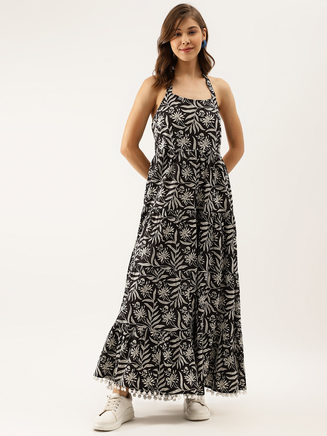 Women Black Floral Printed Cotton Ethnic Dress | LASVINI - Redefining Indian Fashion with Elegance