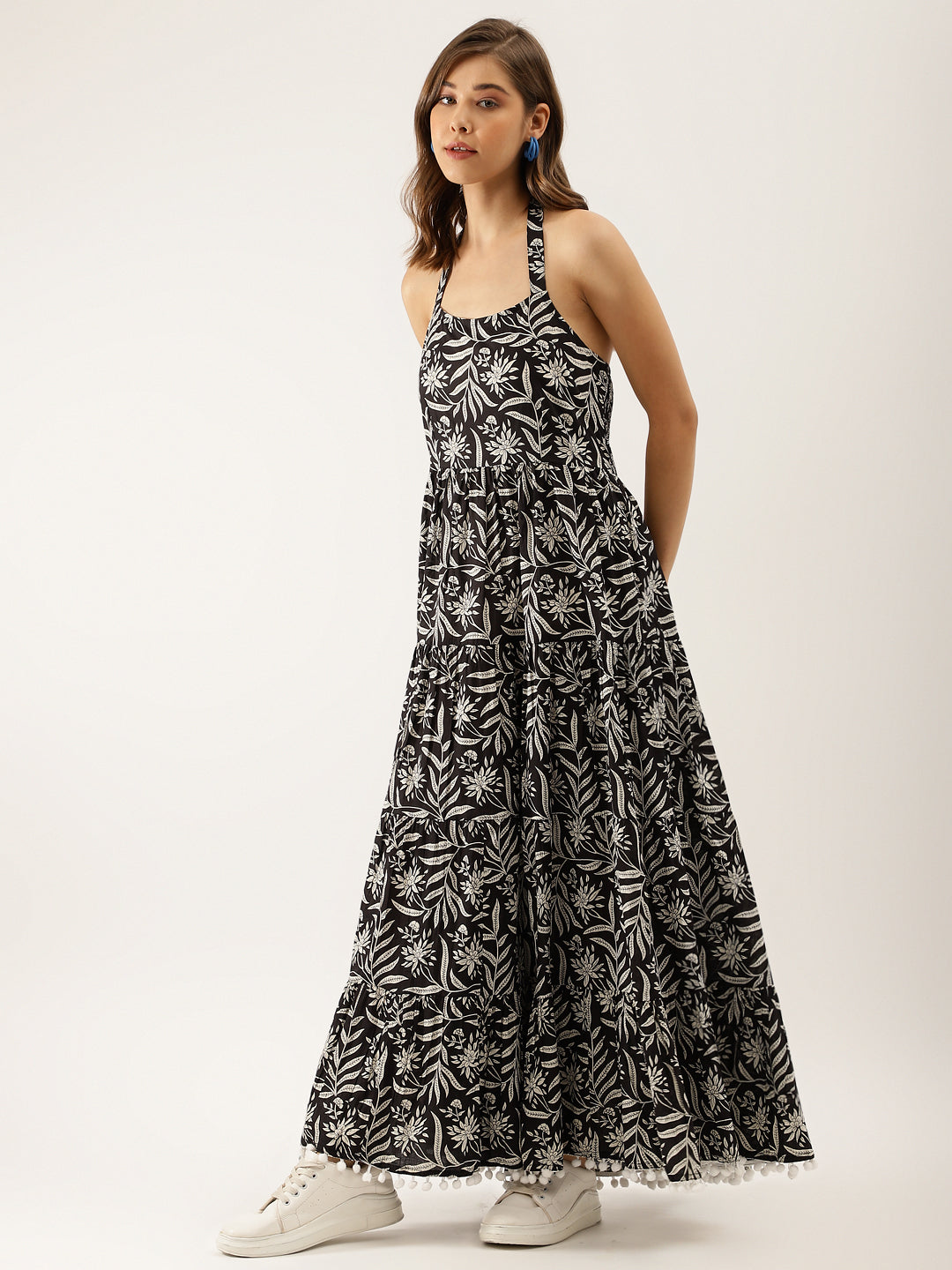 Women Black Floral Printed Cotton Ethnic Dress | LASVINI - Redefining Indian Fashion with Elegance