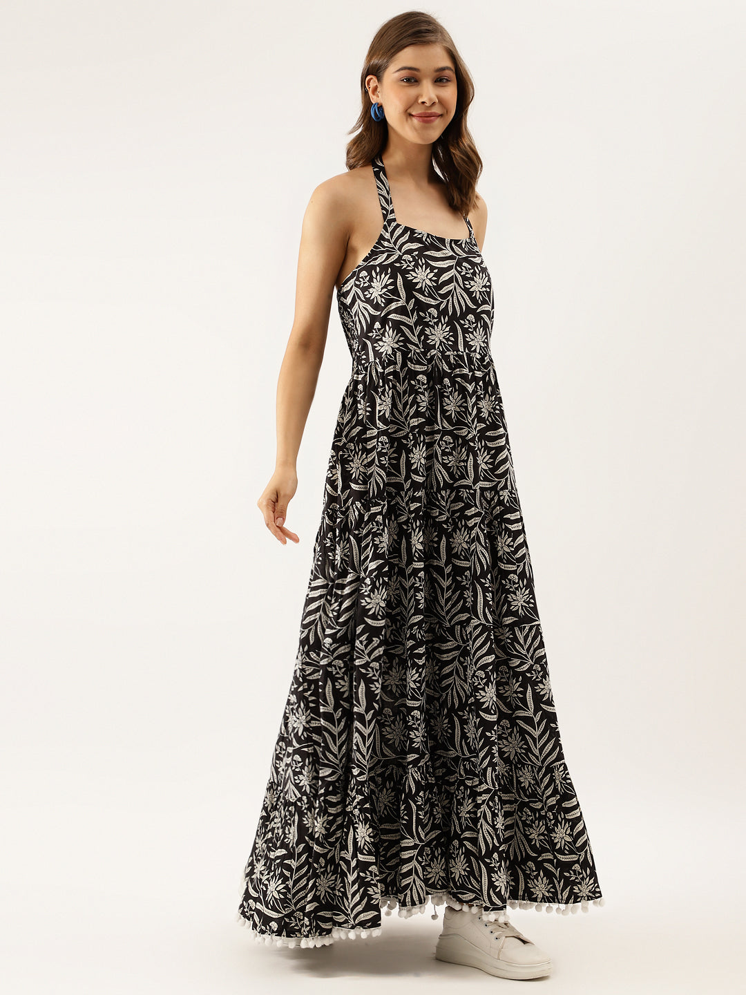 Women Black Floral Printed Cotton Ethnic Dress | LASVINI - Redefining Indian Fashion with Elegance