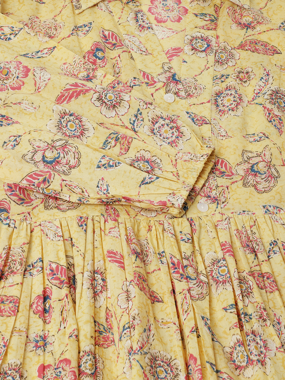 Women Yellow Floral Printed Cotton Dress | LASVINI - Redefining Indian Fashion with Elegance