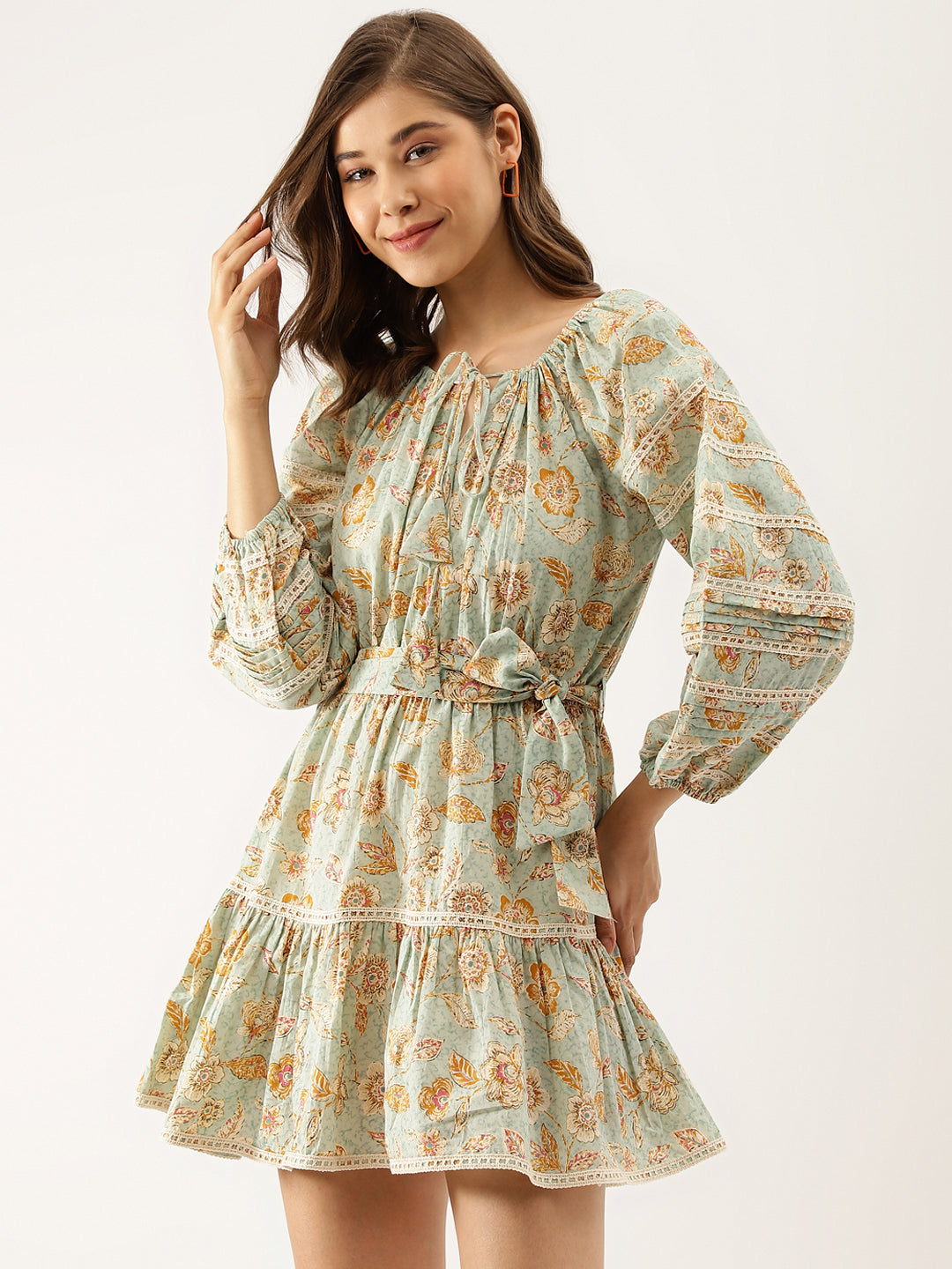 Women Sky Blue Floral Dress | LASVINI - Redefining Indian Fashion with Elegance
