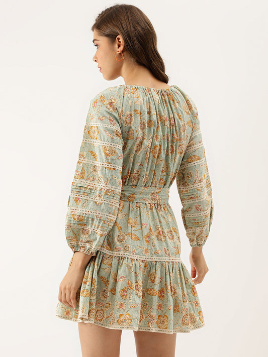 Women Sky Blue Floral Dress | LASVINI - Redefining Indian Fashion with Elegance