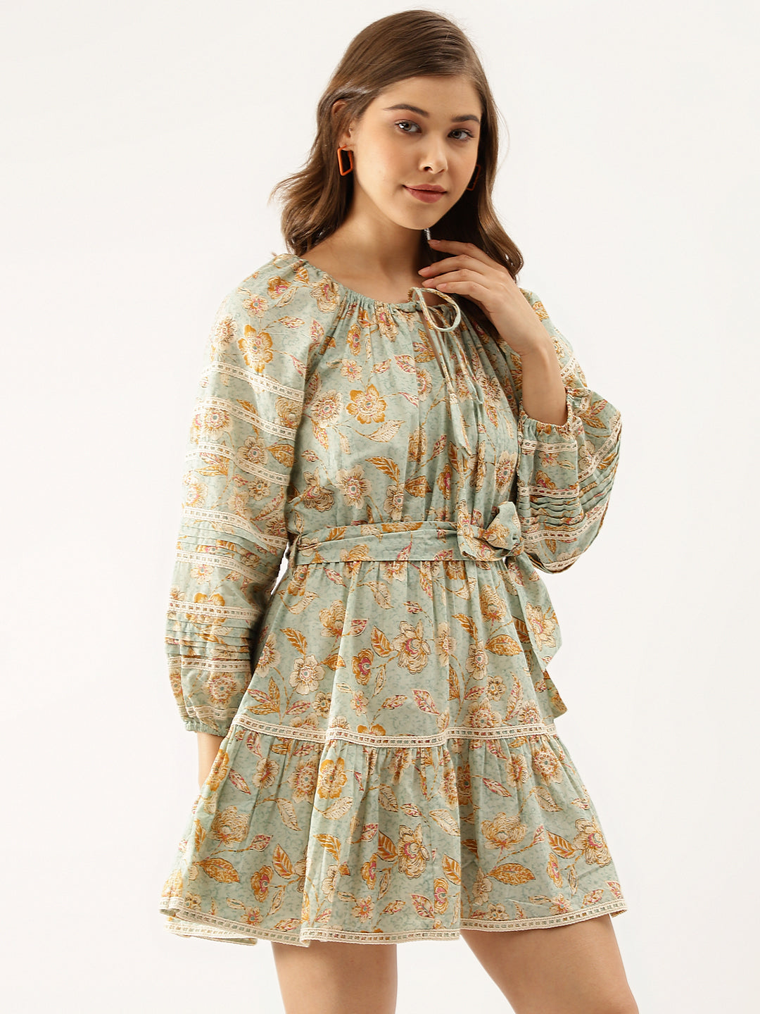 Women Sky Blue Floral Dress | LASVINI - Redefining Indian Fashion with Elegance