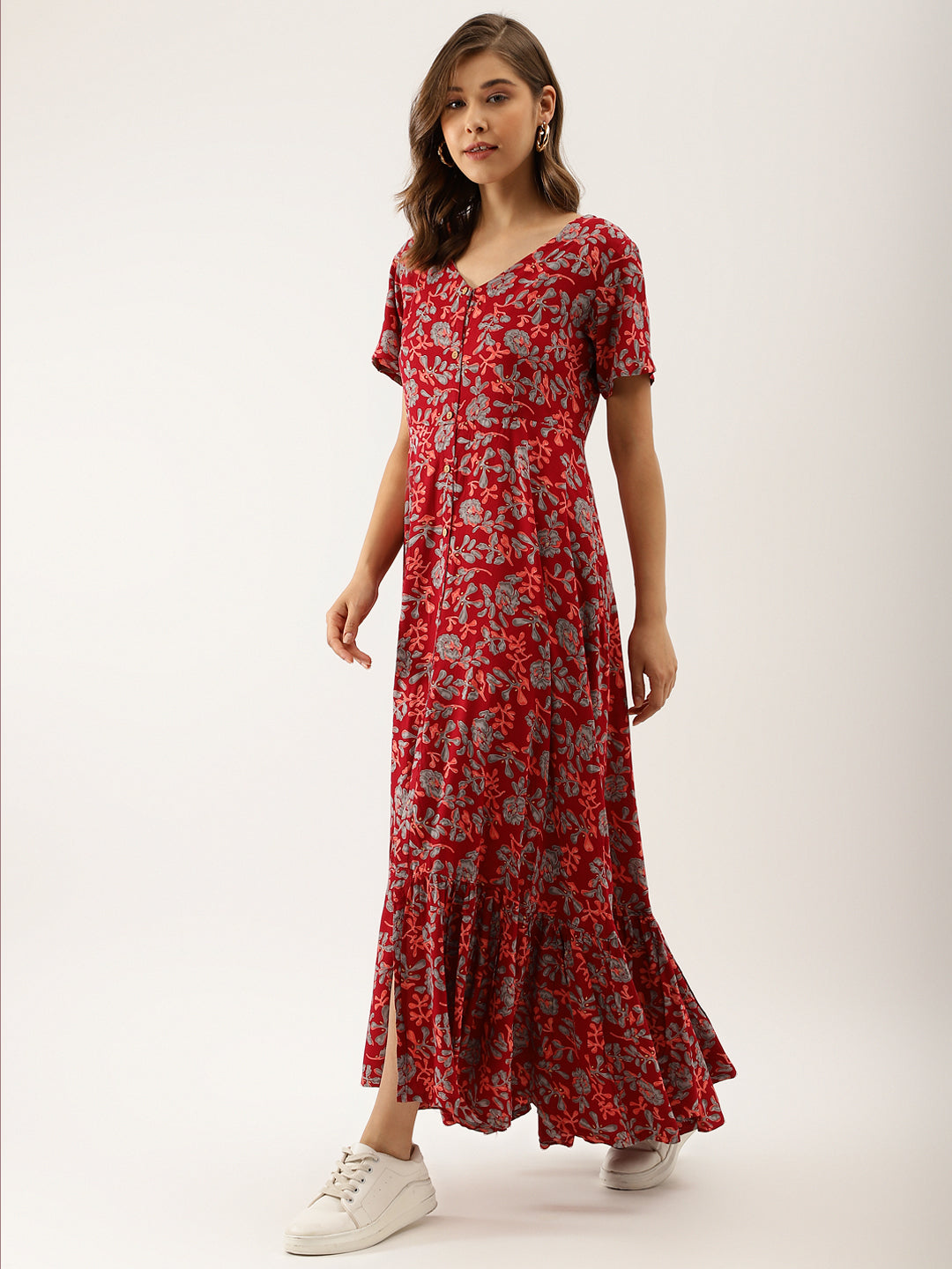 Women Maroon Floral Printed Rayon Ethnic Dress | LASVINI - Redefining Indian Fashion with Elegance