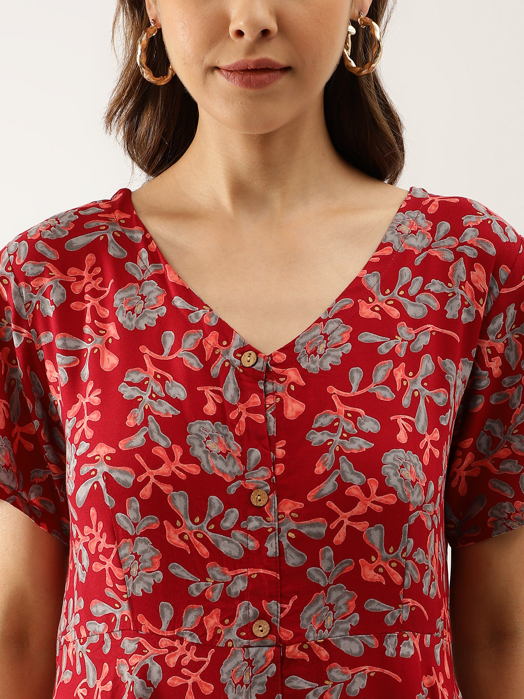 Women Maroon Floral Printed Rayon Ethnic Dress | LASVINI - Redefining Indian Fashion with Elegance