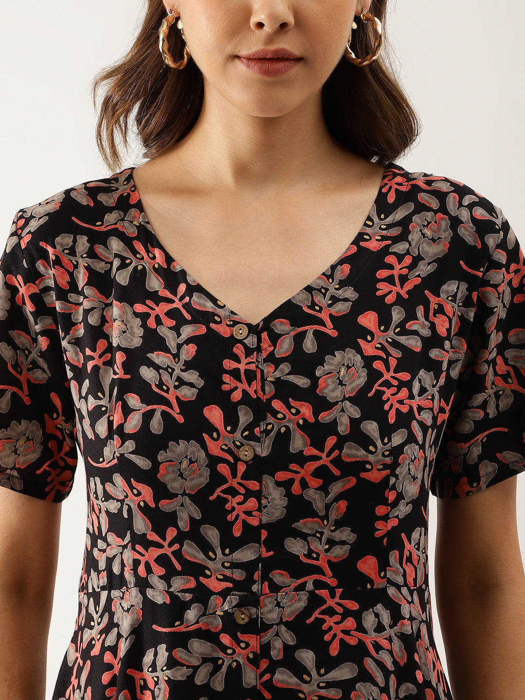 Women Black Multi Floral Printed Rayon Ethnic Dress | LASVINI - Redefining Indian Fashion with Elegance