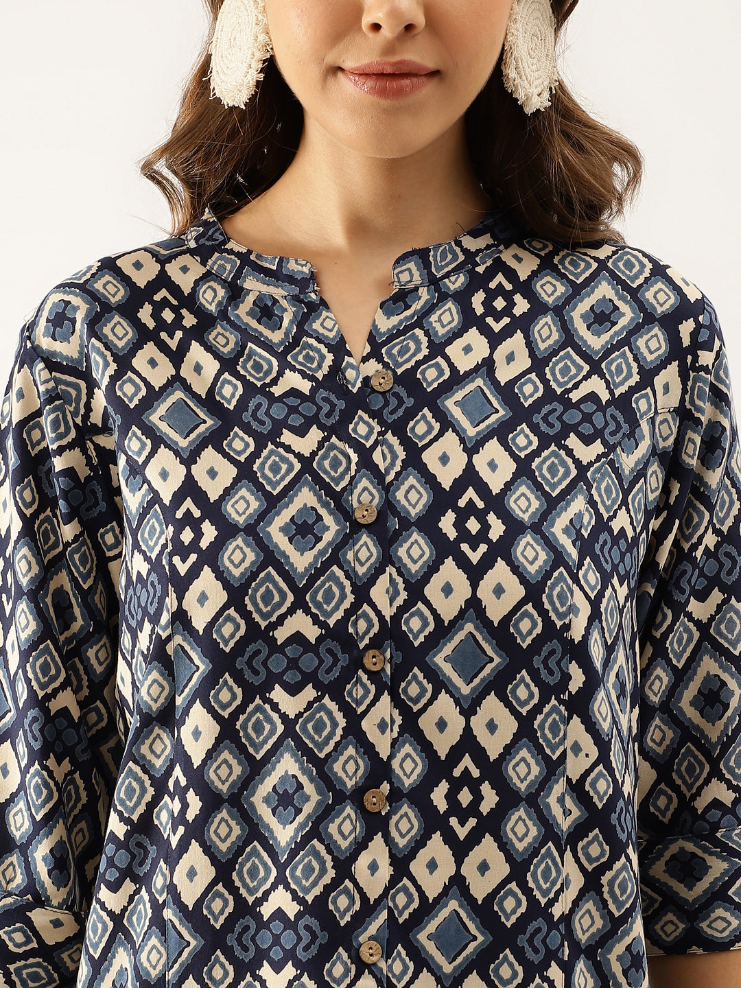 Women Navy Blue Printed Rayon Regular Fit Top | LASVINI - Redefining Indian Fashion with Elegance