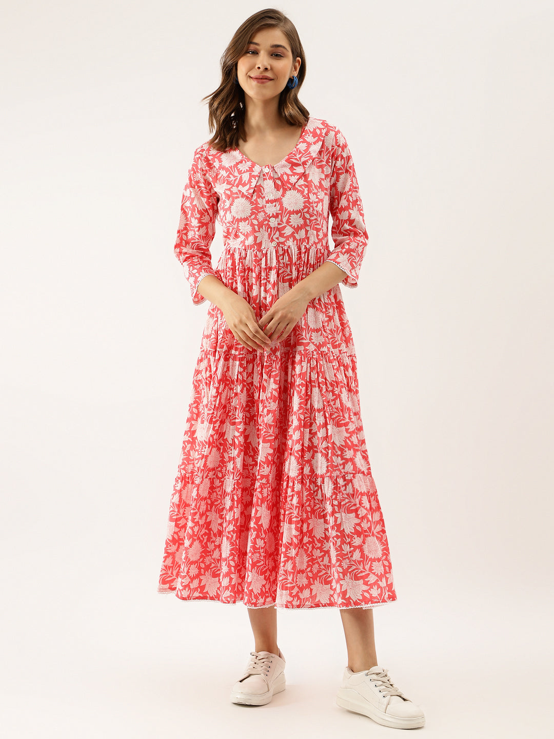 Women Pink Floral Printed Cotton Ethnic Dress | LASVINI - Redefining Indian Fashion with Elegance