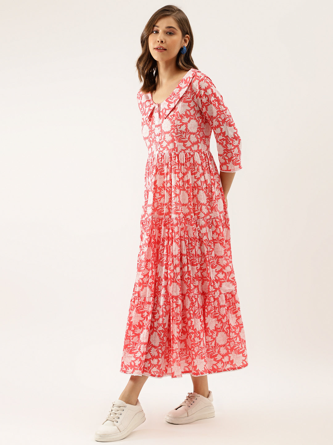 Women Pink Floral Printed Cotton Ethnic Dress | LASVINI - Redefining Indian Fashion with Elegance