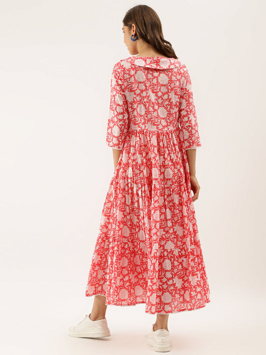 Women Pink Floral Printed Cotton Ethnic Dress | LASVINI - Redefining Indian Fashion with Elegance