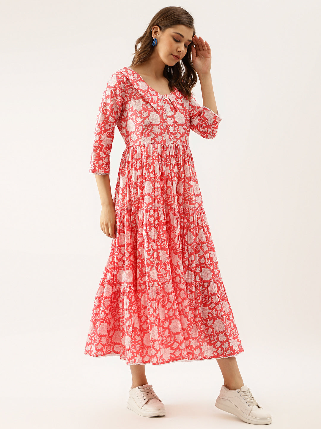 Women Pink Floral Printed Cotton Ethnic Dress | LASVINI - Redefining Indian Fashion with Elegance