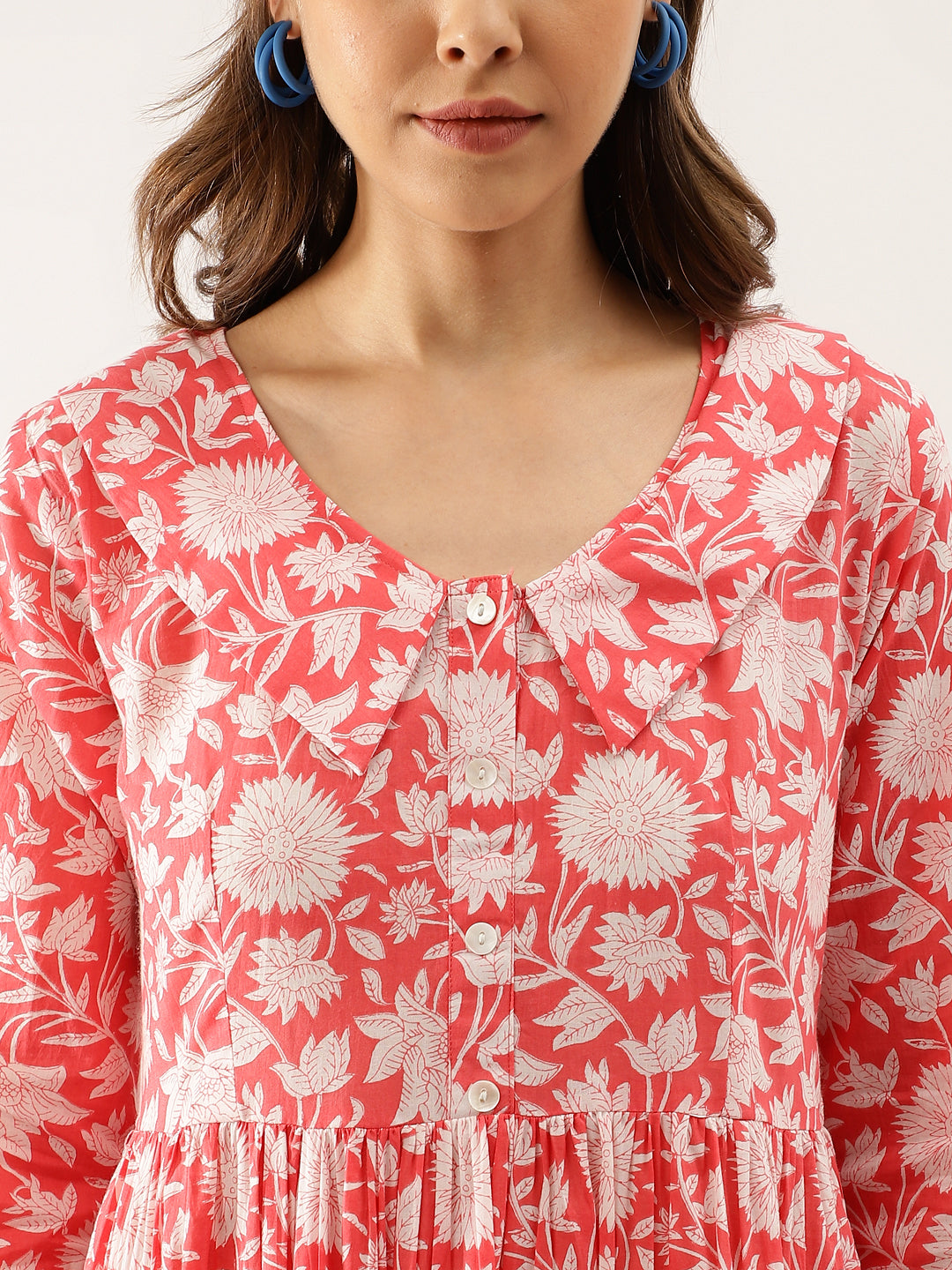 Women Pink Floral Printed Cotton Ethnic Dress | LASVINI - Redefining Indian Fashion with Elegance