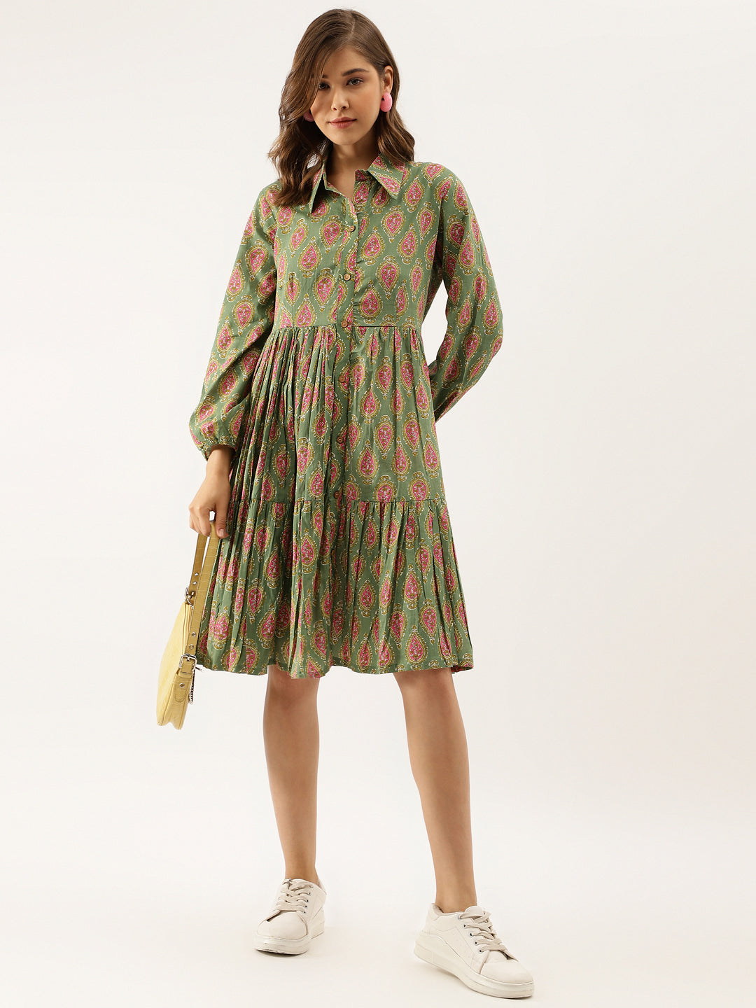 Green Paisley Printed Cotton Dress | LASVINI - Redefining Indian Fashion with Elegance