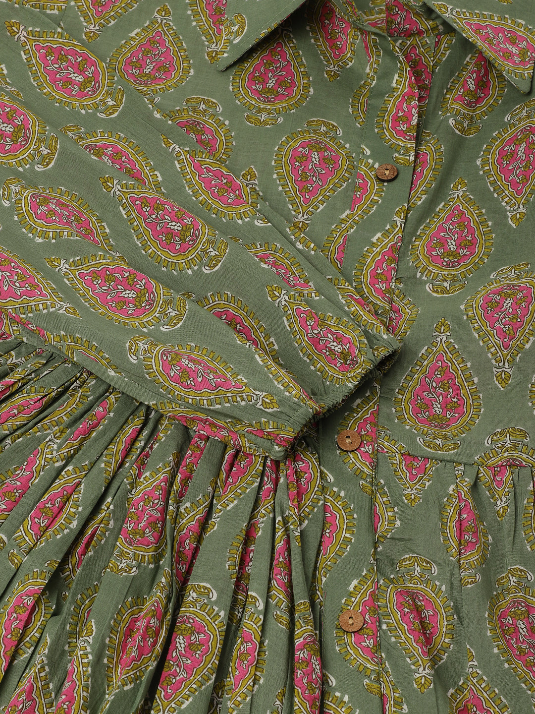 Green Paisley Printed Cotton Dress | LASVINI - Redefining Indian Fashion with Elegance
