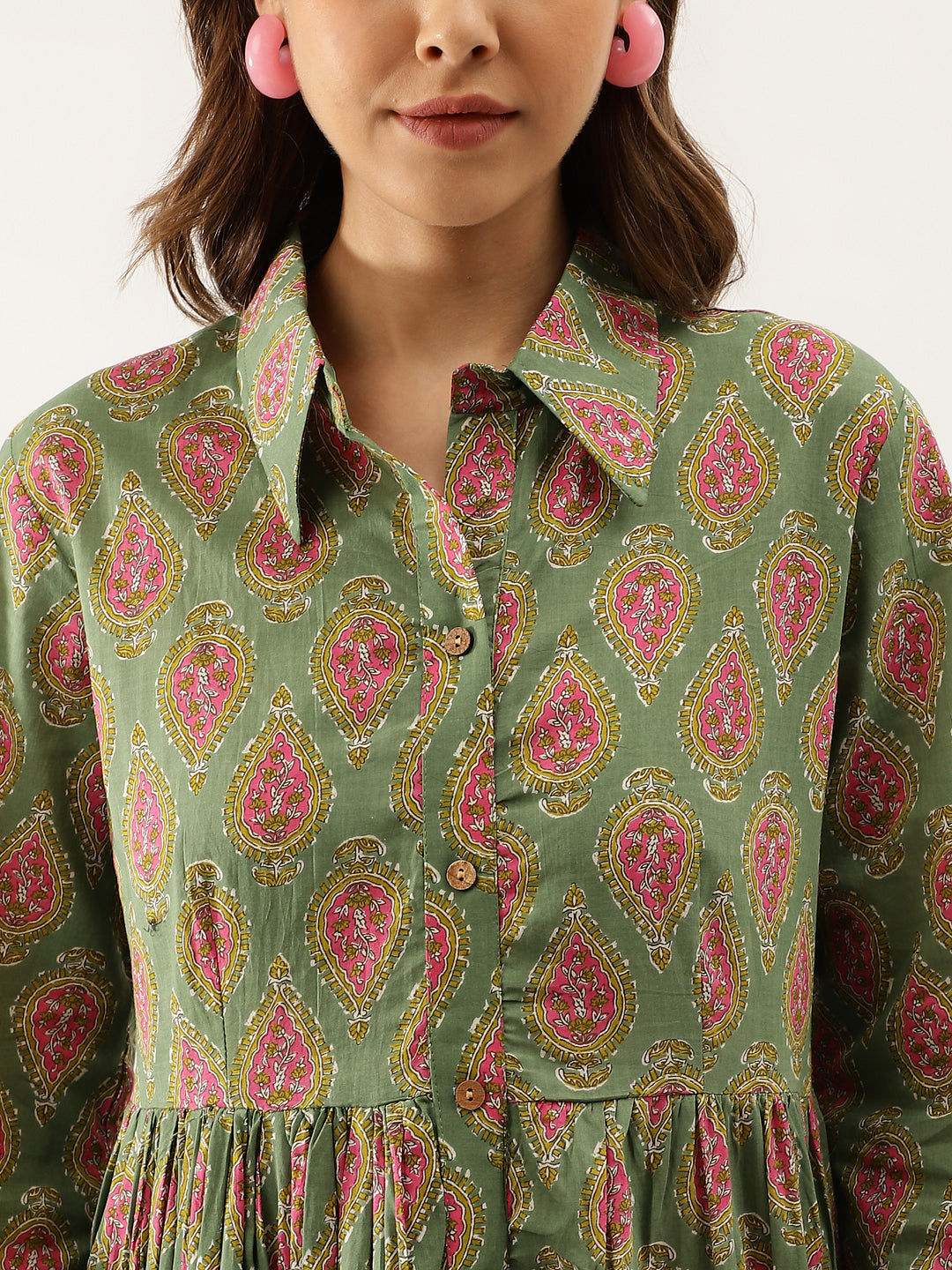 Green Paisley Printed Cotton Dress | LASVINI - Redefining Indian Fashion with Elegance