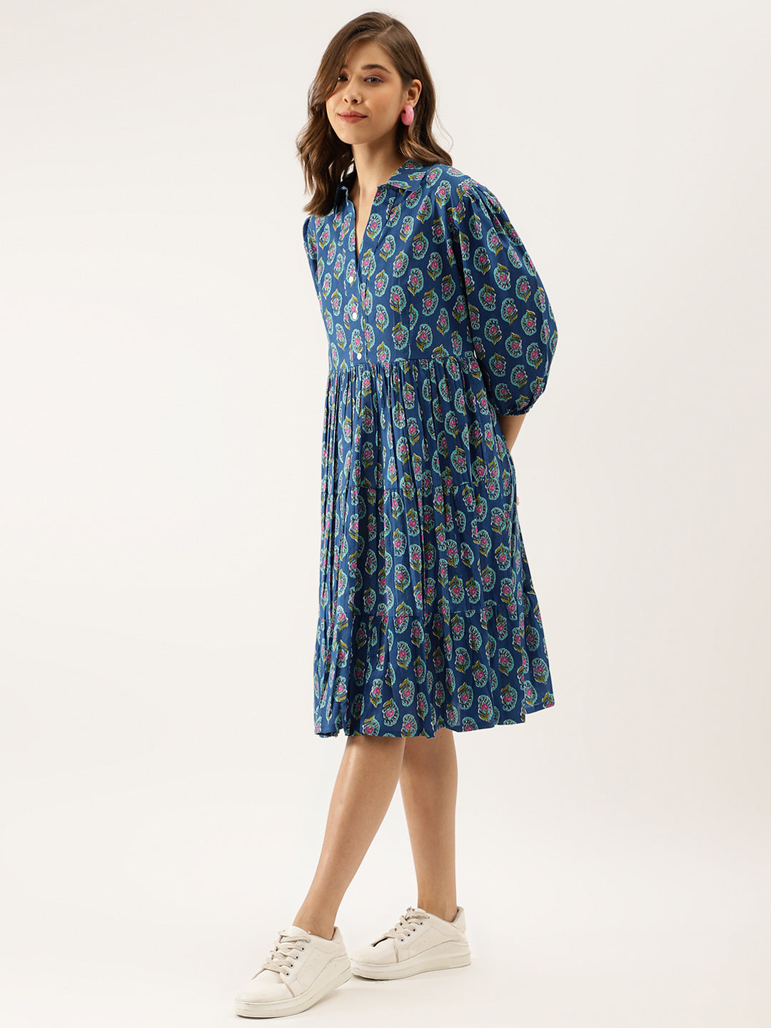 Women Blue Paisley Printed Cotton Dress | LASVINI - Redefining Indian Fashion with Elegance