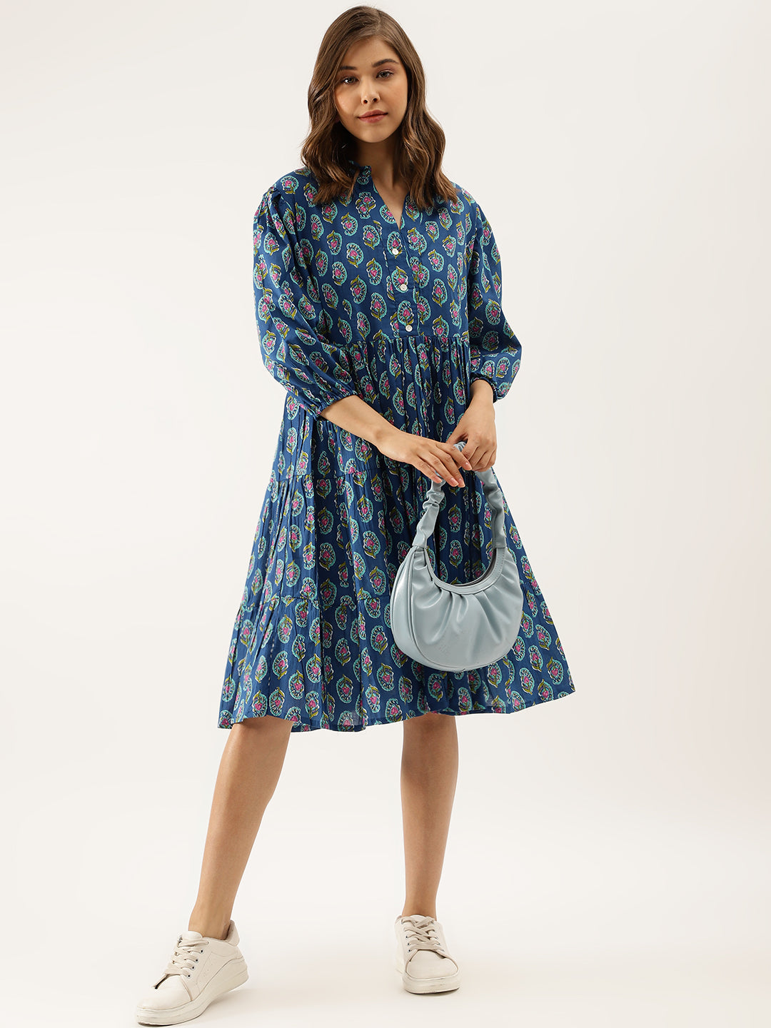Women Blue Paisley Printed Cotton Dress | LASVINI - Redefining Indian Fashion with Elegance