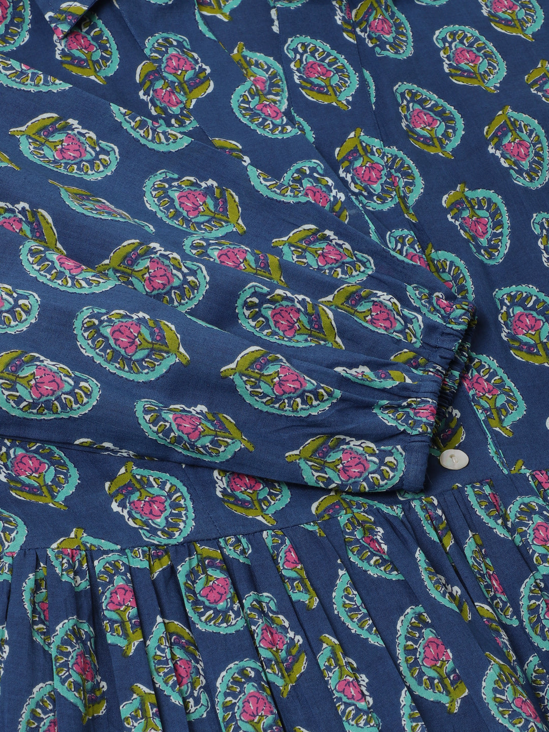 Women Blue Paisley Printed Cotton Dress | LASVINI - Redefining Indian Fashion with Elegance