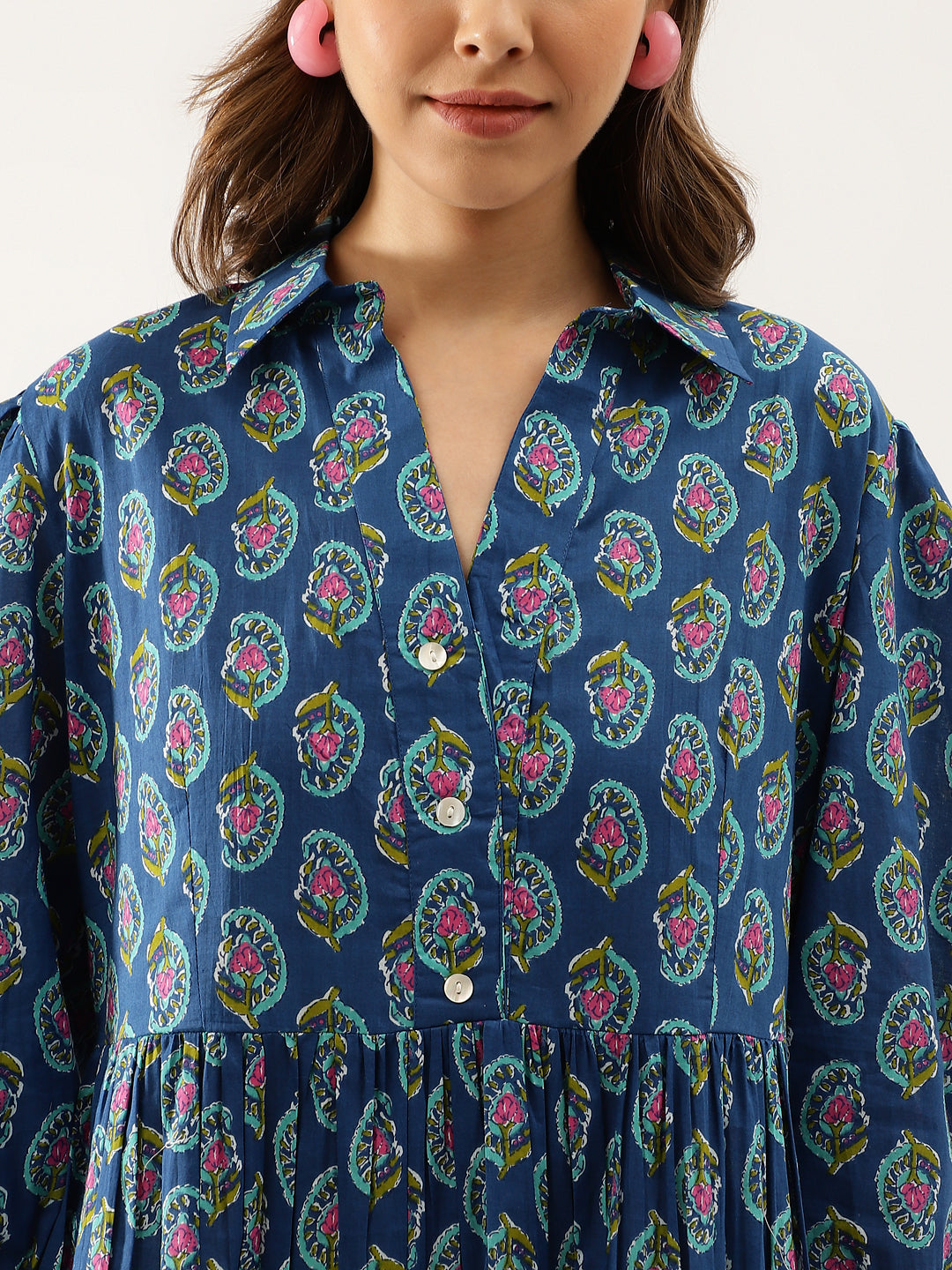 Women Blue Paisley Printed Cotton Dress | LASVINI - Redefining Indian Fashion with Elegance