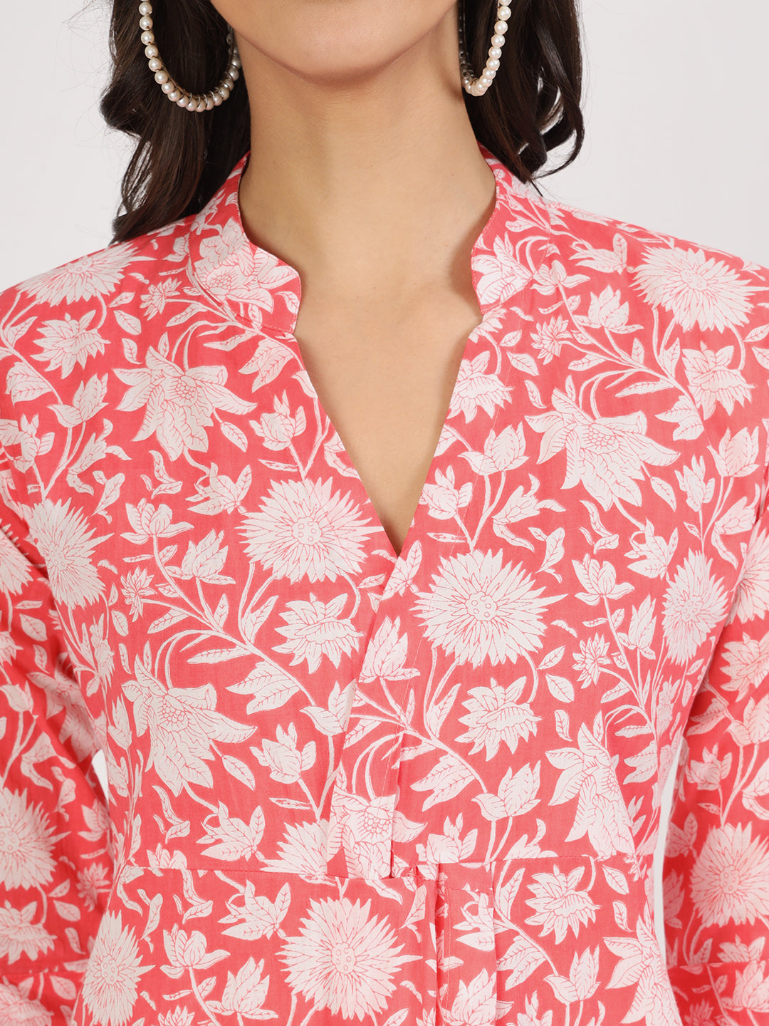 Women Pink Floral Printed Cotton Co Ord Set | LASVINI - Redefining Indian Fashion with Elegance