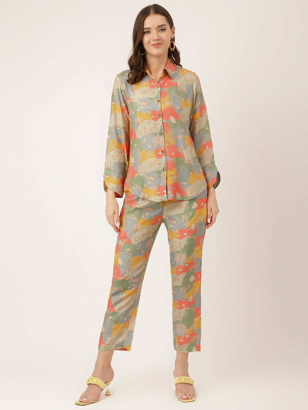 Multi Colour Quirky Print Muslin Co Ord Set | LASVINI - Redefining Indian Fashion with Elegance