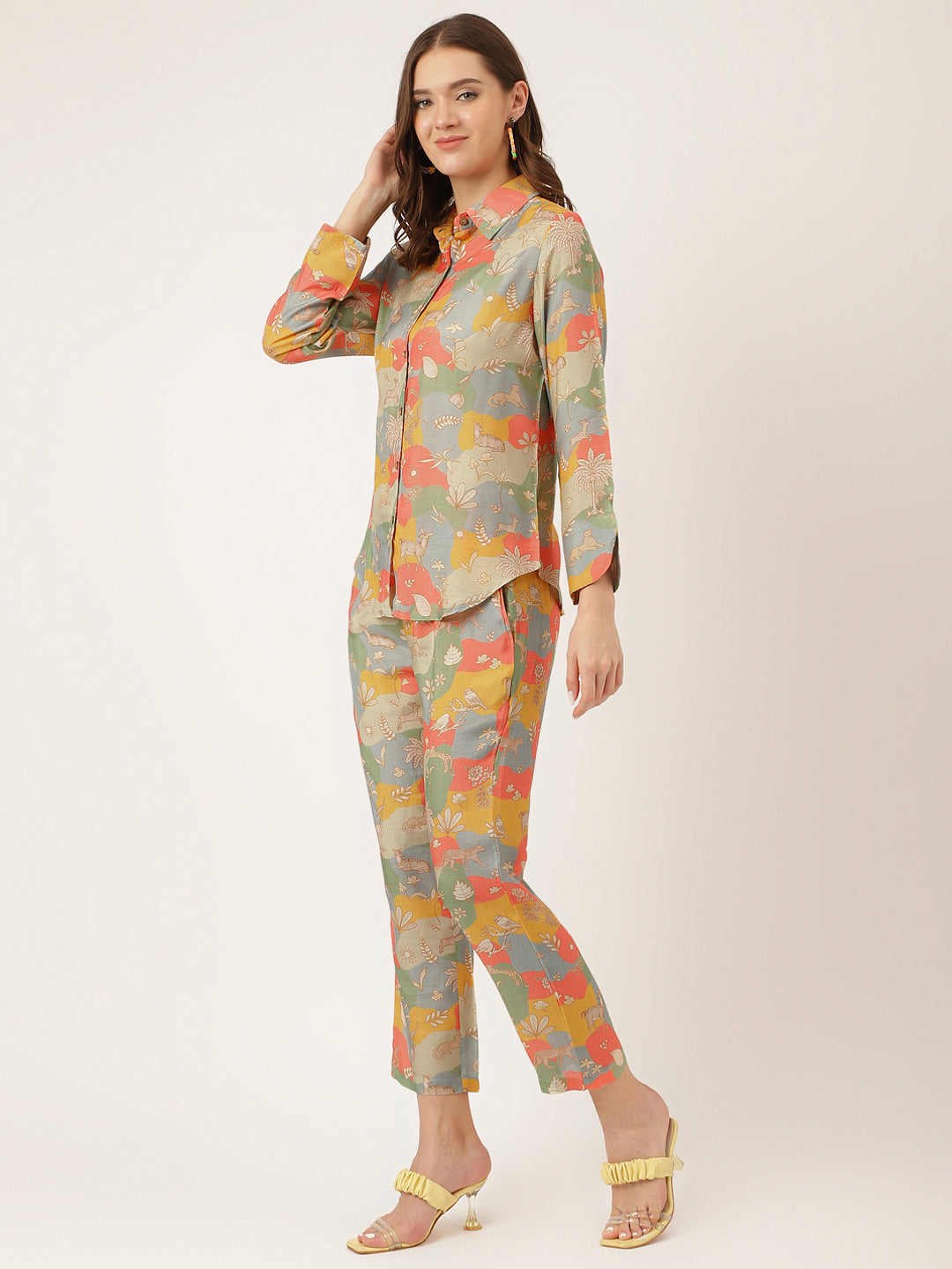 Multi Colour Quirky Print Muslin Co Ord Set | LASVINI - Redefining Indian Fashion with Elegance