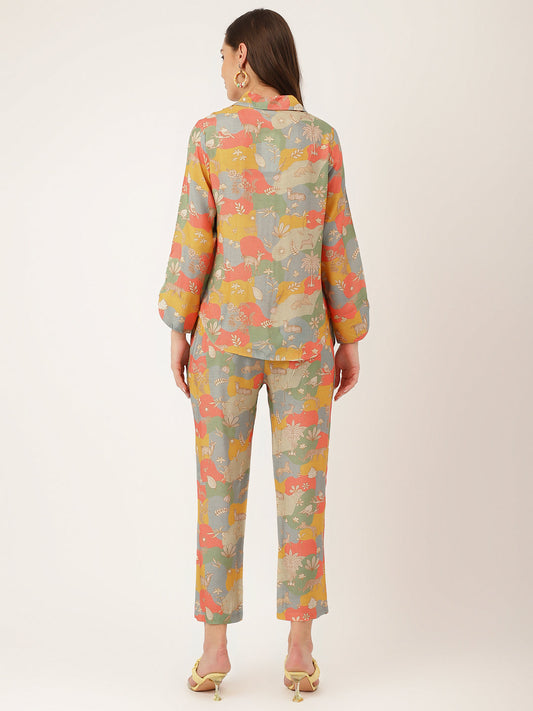 Multi Colour Quirky Print Muslin Co Ord Set | LASVINI - Redefining Indian Fashion with Elegance
