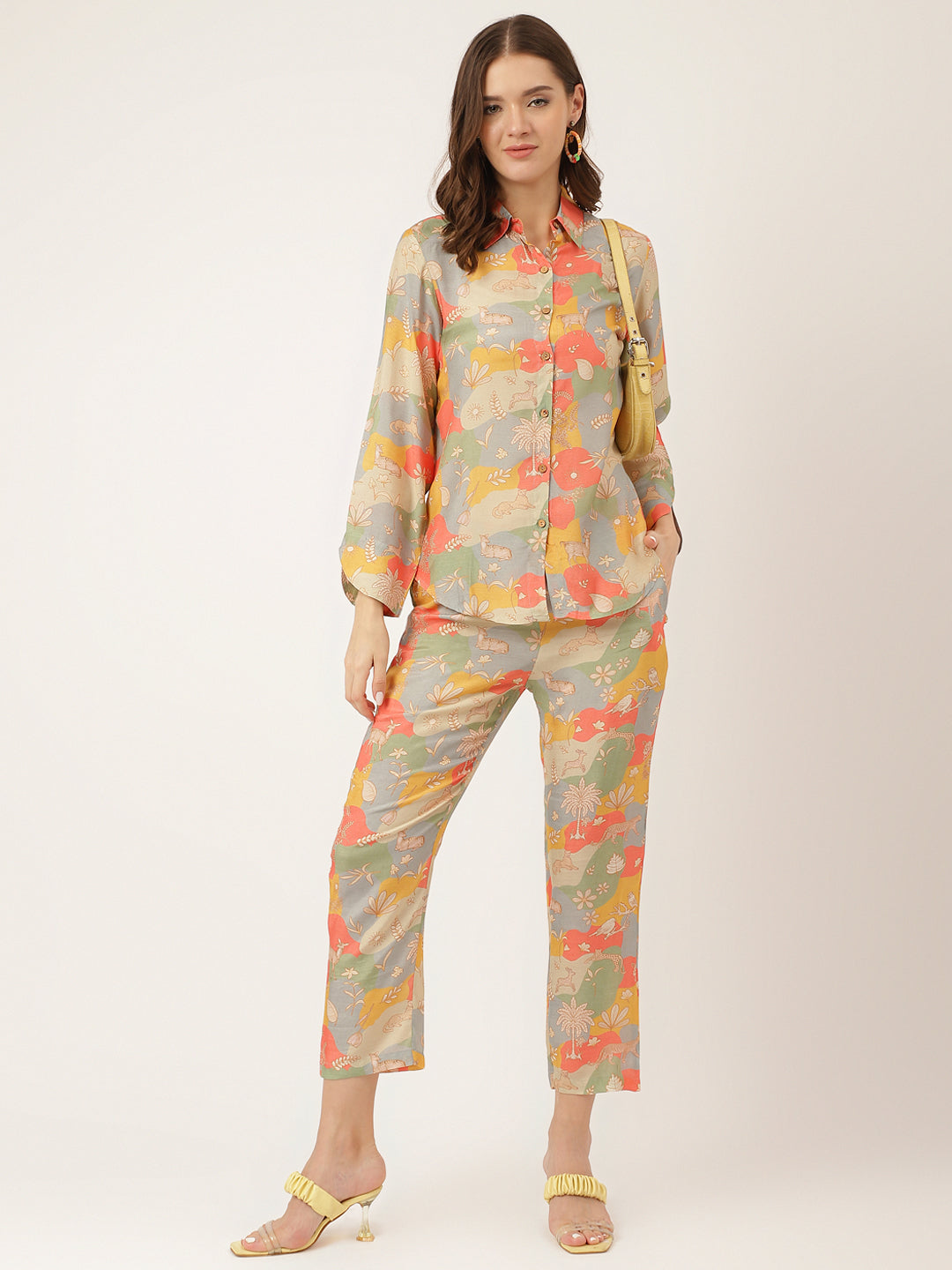 Multi Colour Quirky Print Muslin Co Ord Set | LASVINI - Redefining Indian Fashion with Elegance