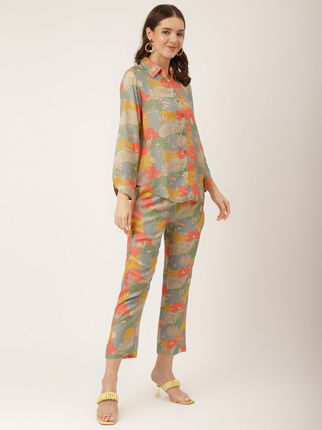 Multi Colour Quirky Print Muslin Co Ord Set | LASVINI - Redefining Indian Fashion with Elegance
