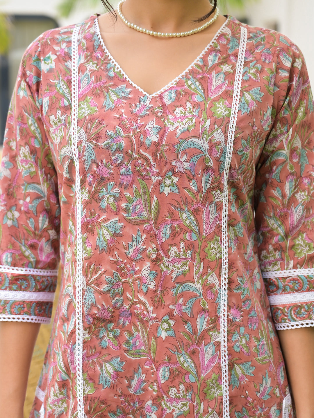 Maroon Floral Print Cotton Hand Block Kurta Set For Women | LASVINI - Redefining Indian Fashion with Elegance
