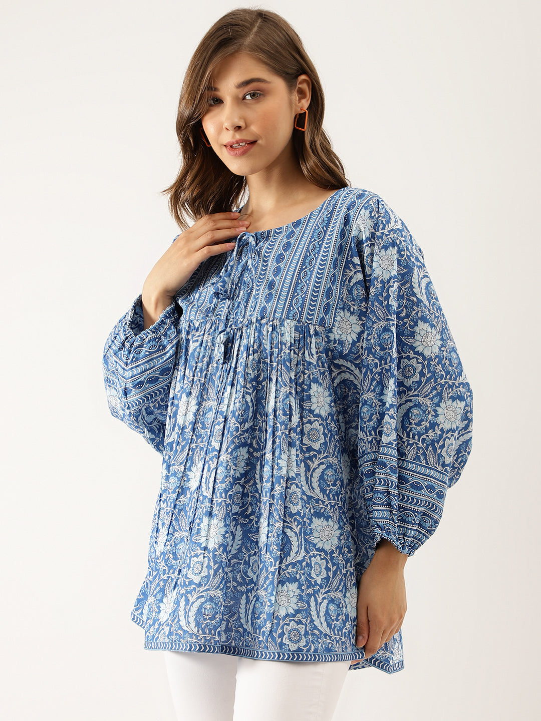 Blue Printed Cotton Peplum Top | LASVINI - Redefining Indian Fashion with Elegance