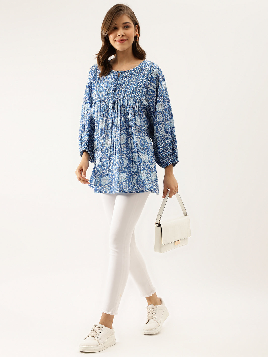 Blue Printed Cotton Peplum Top | LASVINI - Redefining Indian Fashion with Elegance