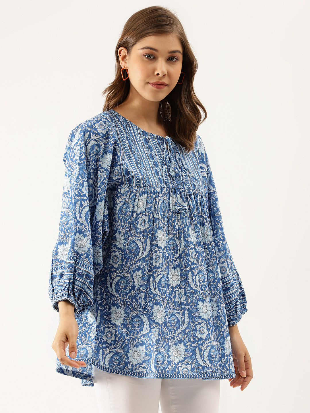 Blue Printed Cotton Peplum Top | LASVINI - Redefining Indian Fashion with Elegance