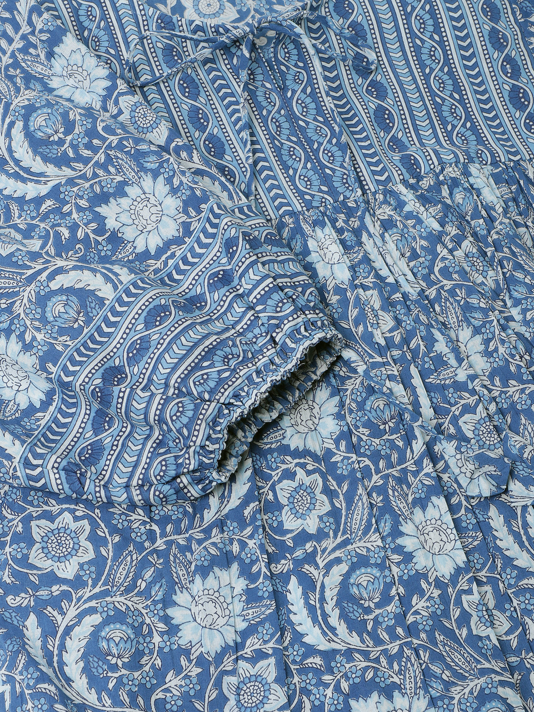 Blue Printed Cotton Peplum Top | LASVINI - Redefining Indian Fashion with Elegance
