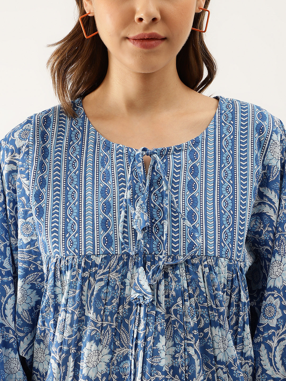Blue Printed Cotton Peplum Top | LASVINI - Redefining Indian Fashion with Elegance