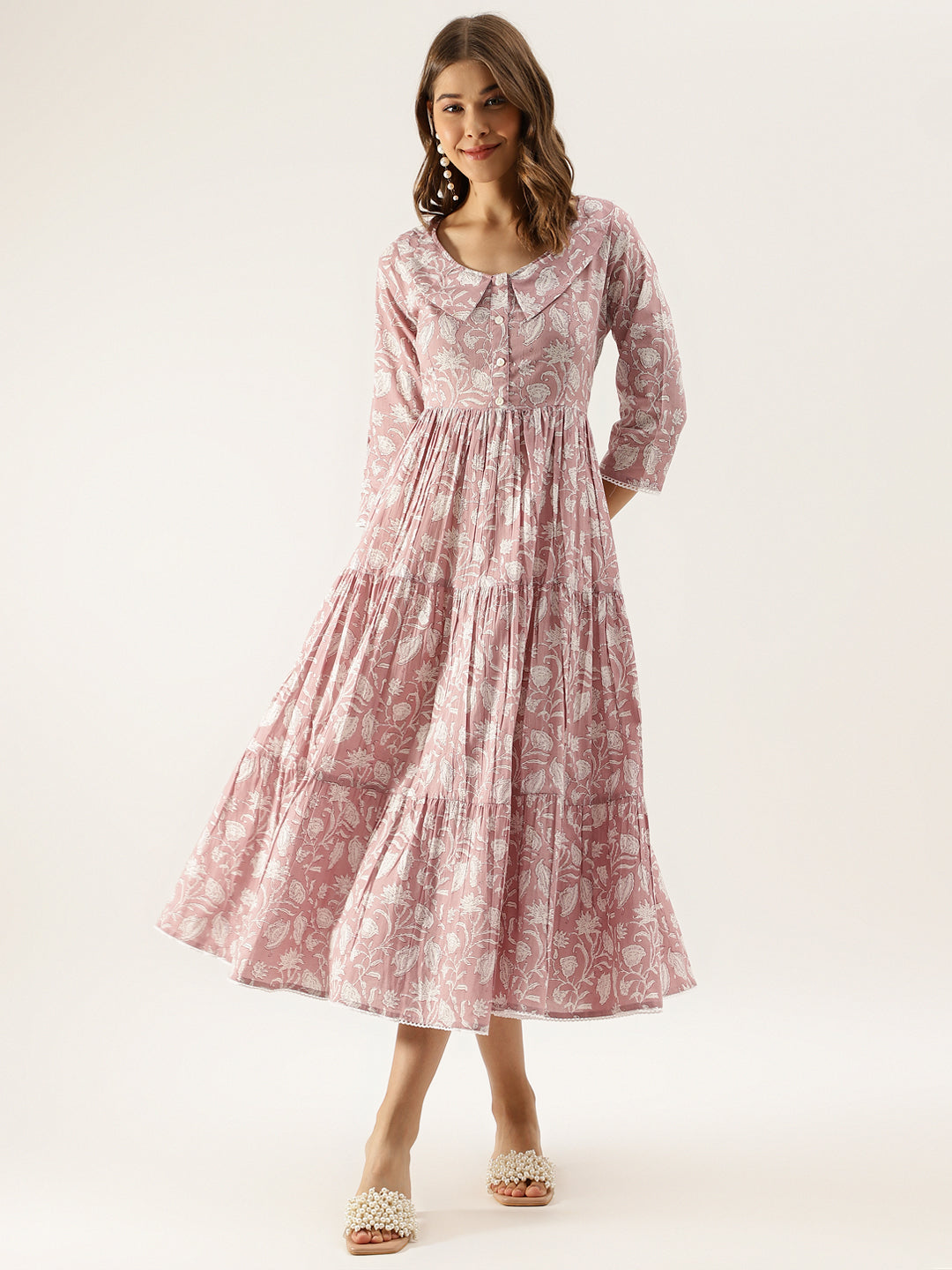 Women Lavender Floral Printed Cotton Ethnic Dress | LASVINI - Redefining Indian Fashion with Elegance