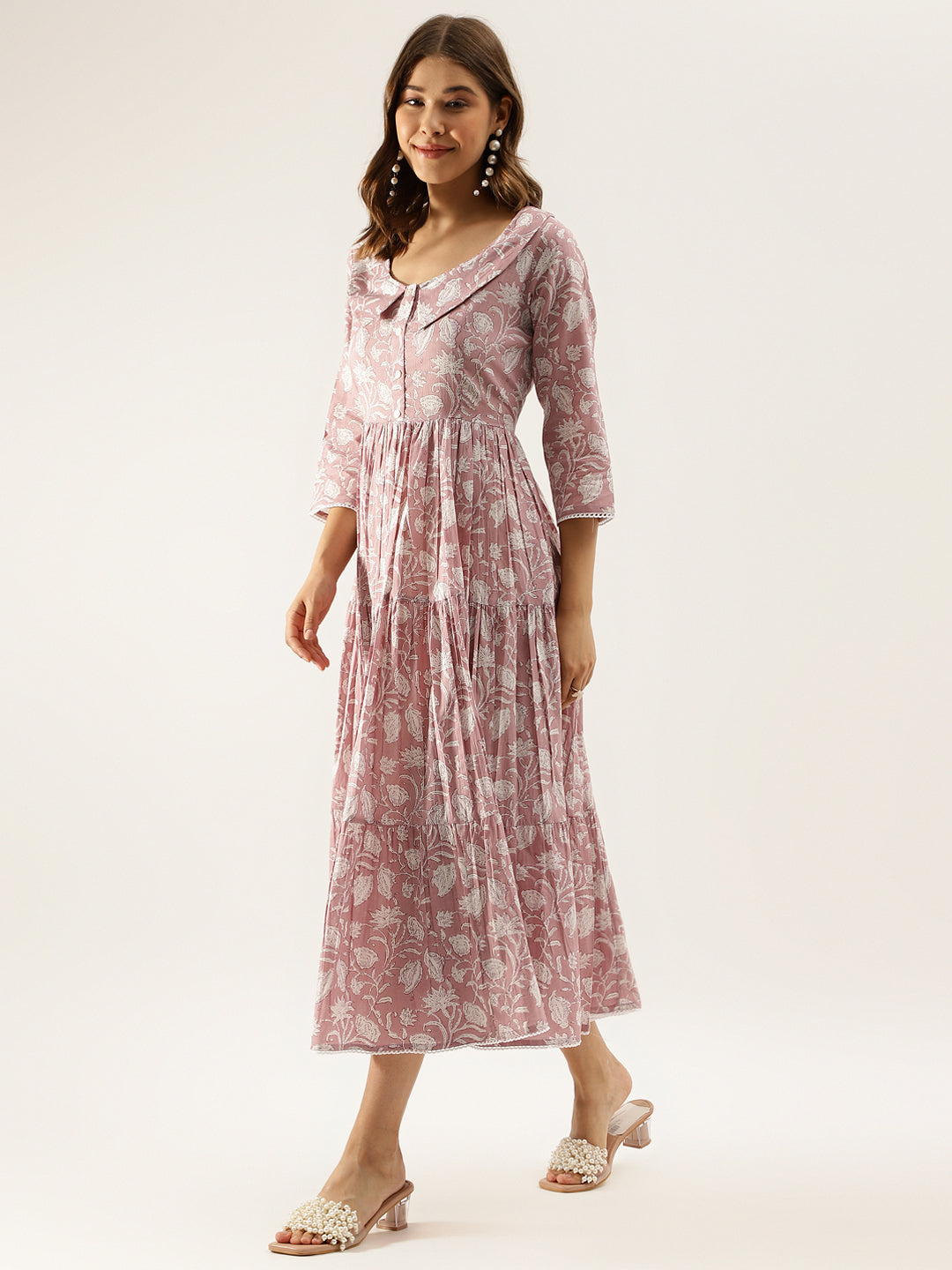 Women Lavender Floral Printed Cotton Ethnic Dress | LASVINI - Redefining Indian Fashion with Elegance