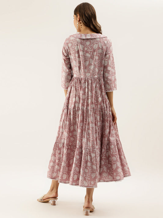 Women Lavender Floral Printed Cotton Ethnic Dress | LASVINI - Redefining Indian Fashion with Elegance