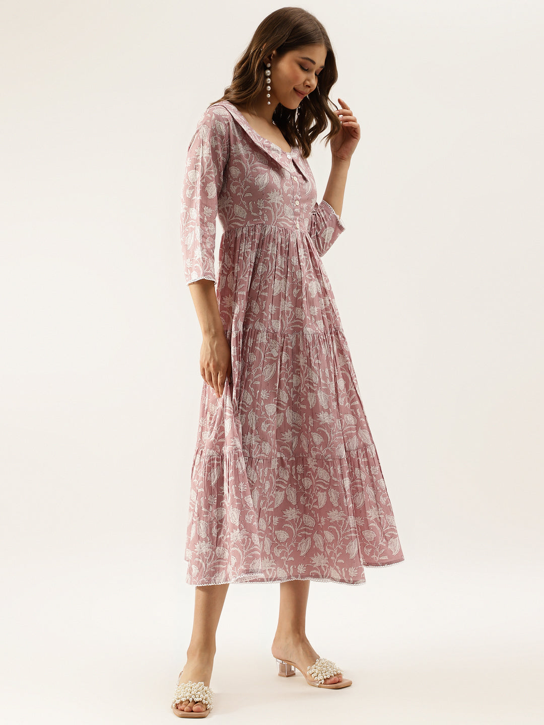 Women Lavender Floral Printed Cotton Ethnic Dress | LASVINI - Redefining Indian Fashion with Elegance